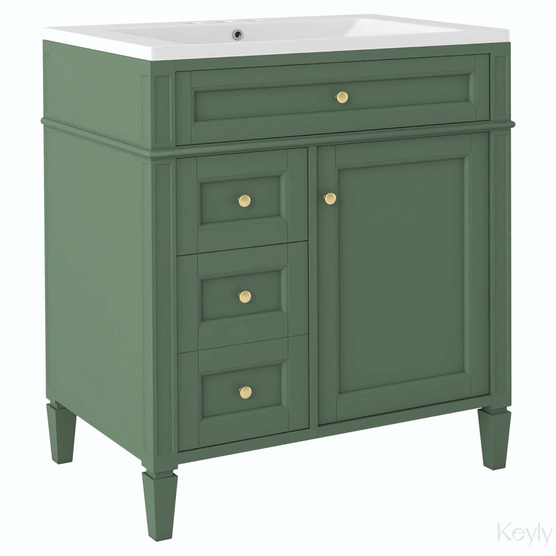 30'' Bathroom Vanity with Ceramic Top Sink, Green