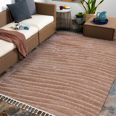 Tapis brun clair moderne / abstrait lavable à la machine