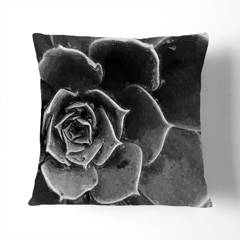 Floral Square Throw Cushion, Black, 40cm H x 40cm W x 15cm D