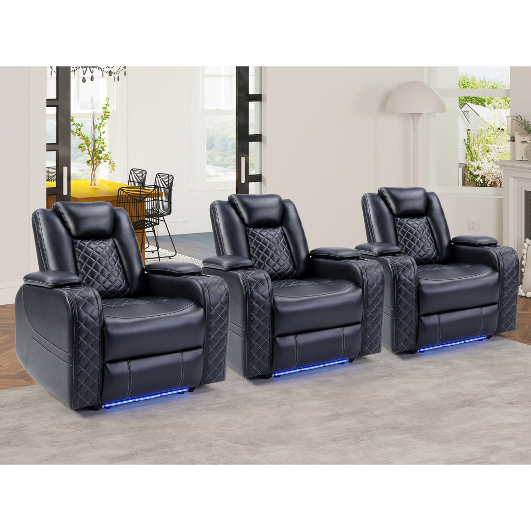 36.2" Wide Luxury Multifunctional Vegan Leather Power Reclining Home Theater Seat with Cupholder (Set of 3) Latitude Run®