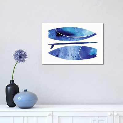 «Indigo Surfboard Watercolor» par Modern Tropical, impression sur toile tendue