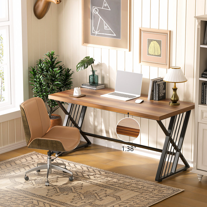 Bureau d'ordinateur moderne, bureaux à domicile, table d'écriture, poste de travail pour bureau à domicile (brun / noir, 59 pouces)