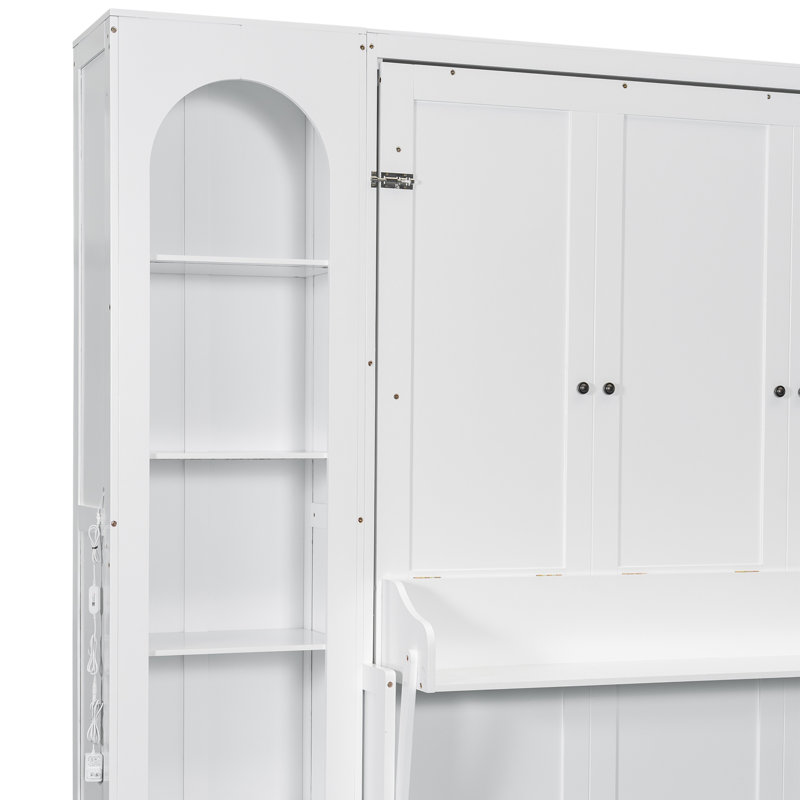 Lit plateforme Murphy avec tablette, armoires latérales, tiroirs et DEL, Blanc