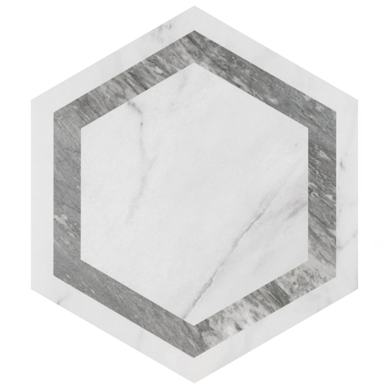 BioTech 11" x 13" Porcelain Marble Look Wall & Floor Tile, Gray/White