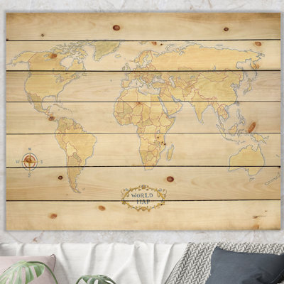 World Trekker I Crop - impression de carte sur bois de pin naturel