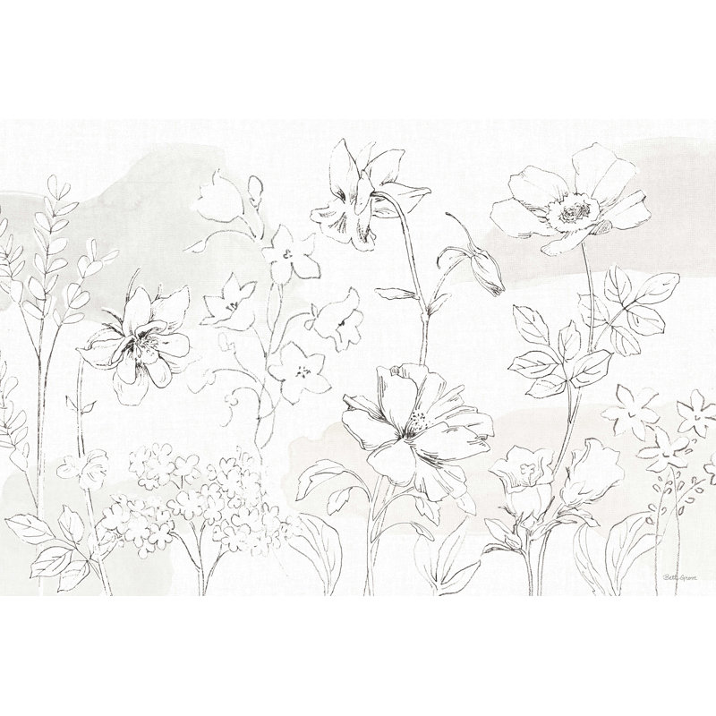 Peaceful Petals VI Neutre - peinture sur toile tendue, Cadre doré simple, Oui, H 24 po x l 36 po