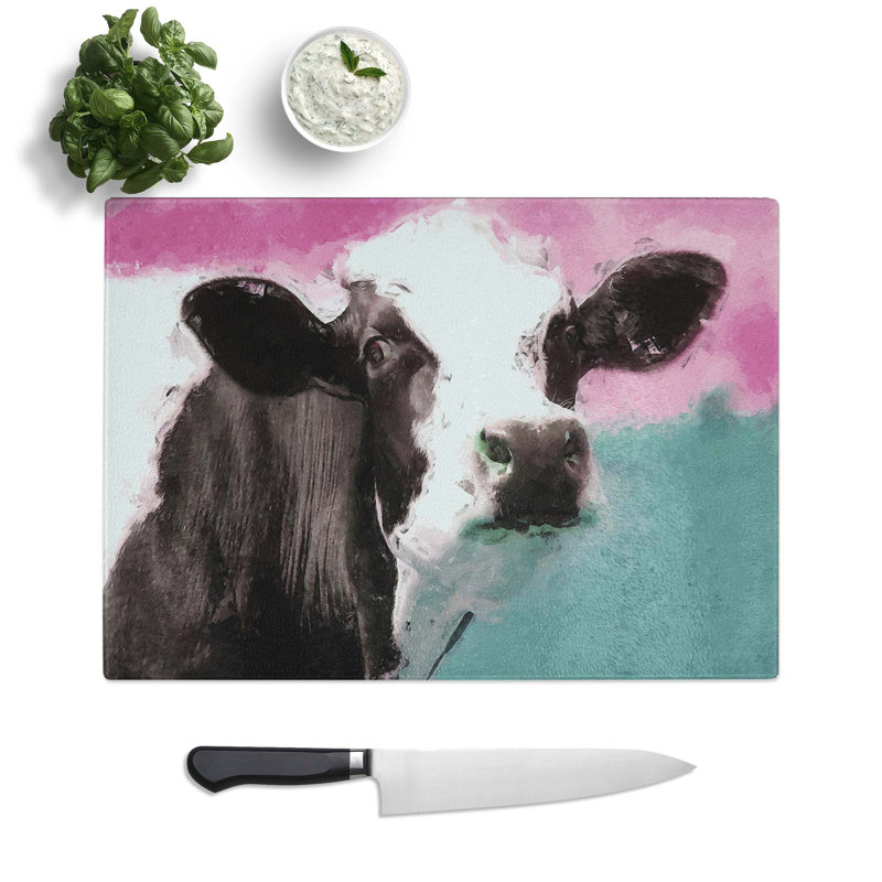 Tempered Glass Cow in the Meadow Chopping Board, 28.5 cm W x 20 cm L