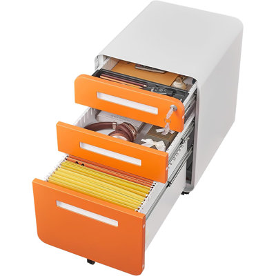 Classeur mobile à 3 tiroirs avec serrure, classeur en acier sous le bureau pour dossiers format A4 / lettre / légal, rangement roulant avec 5 roulettes