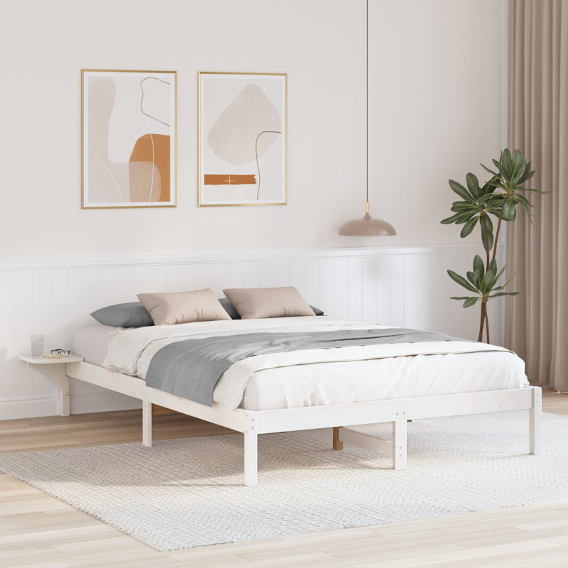 Bed Frame Solid Pine Wood, European Kingsize (160 x 200 cm), White