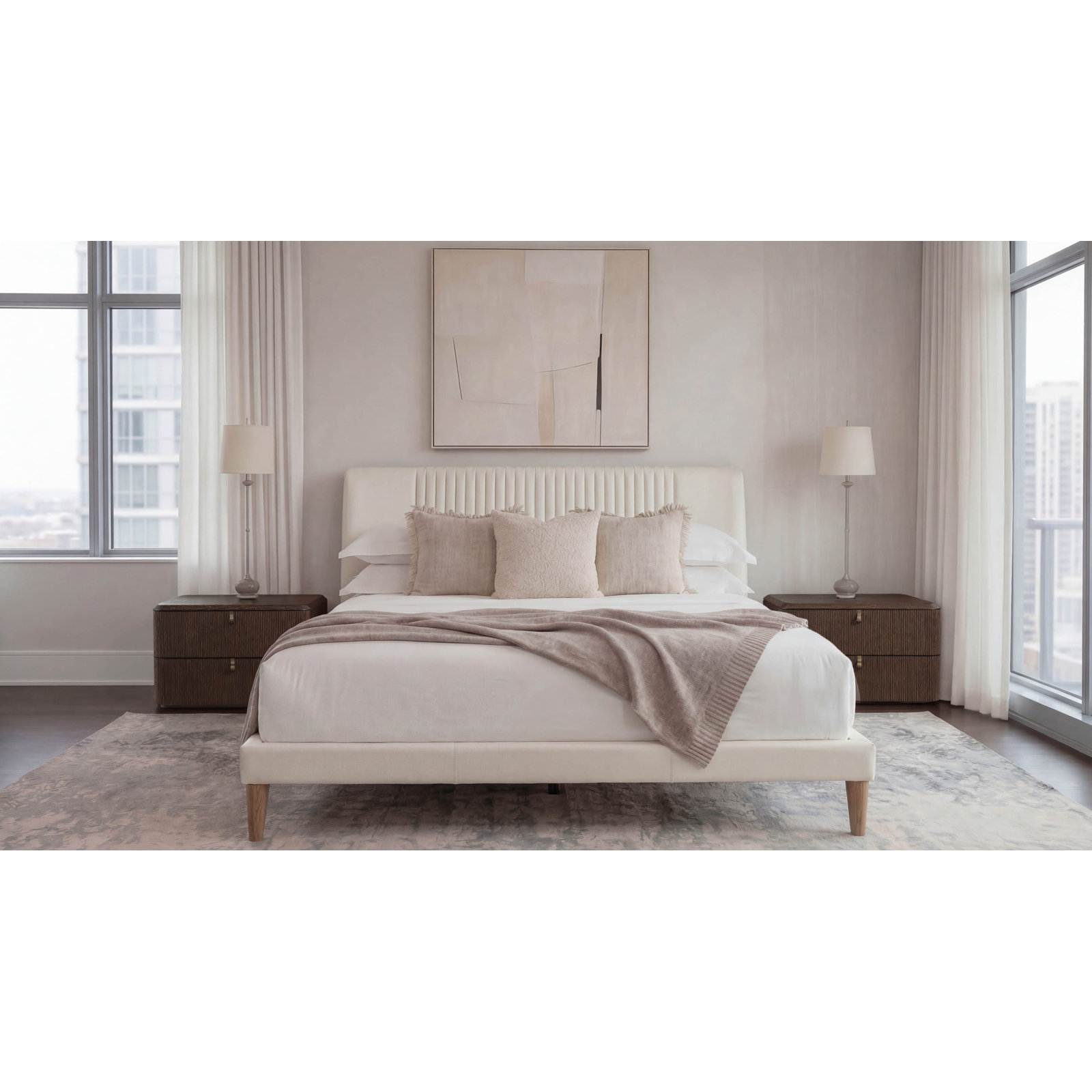 Upholstered Bed, White, King