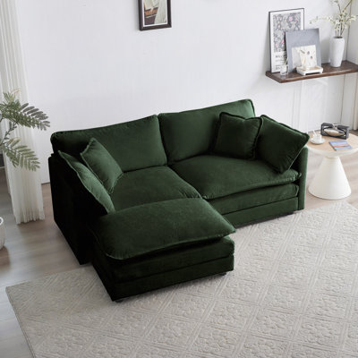 Canapé en chenille deux places avec 1 repose-pieds, canapé modulaire en L avec repose-pieds 2 places, causeuse avec repose-pieds pour petit espace en chenille