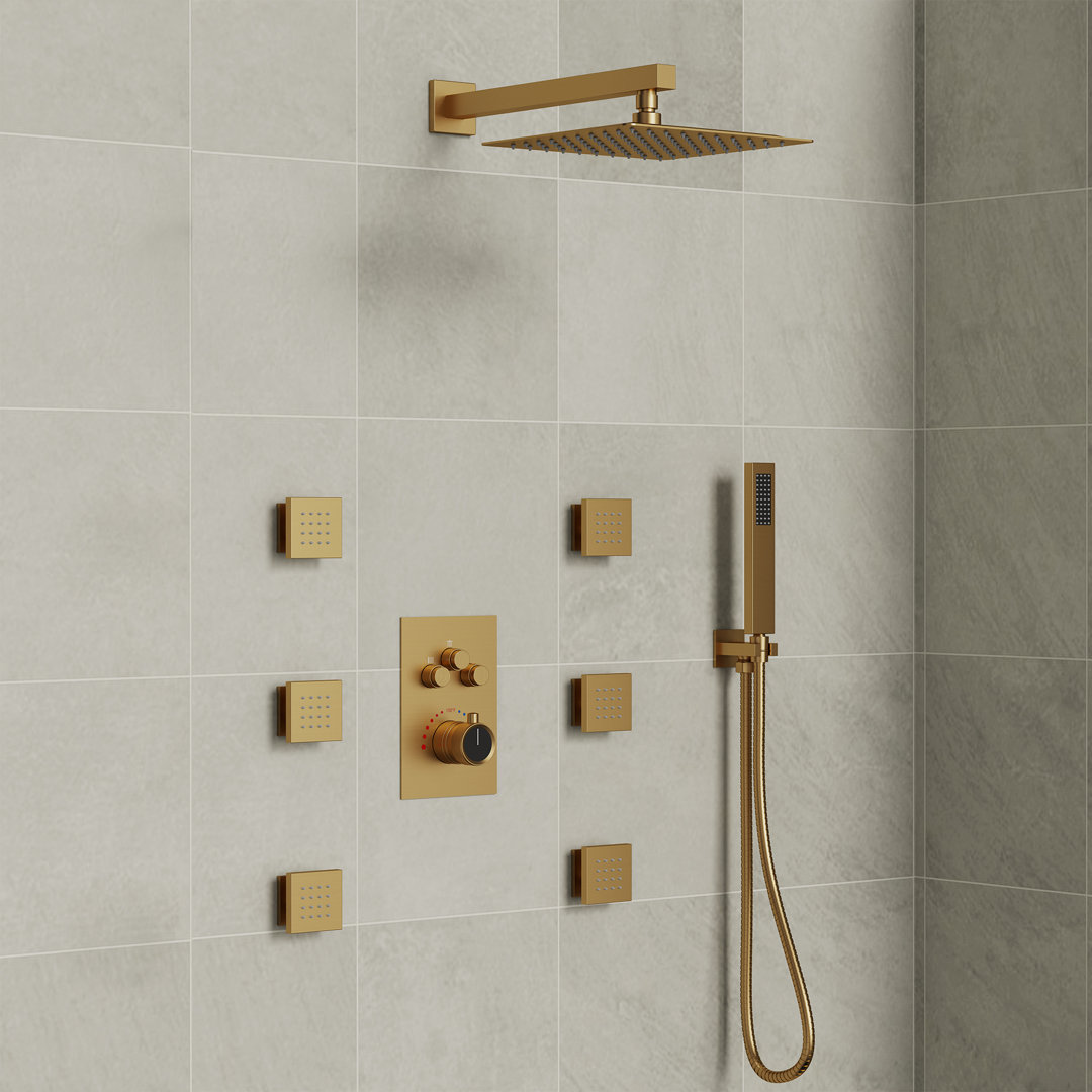 RelaxaJet Thermostatic Shower System, 12" High-Pressure Rainfall Shower Faucet with with Rough-in Valve, Handheld Spray EVERSTEIN 