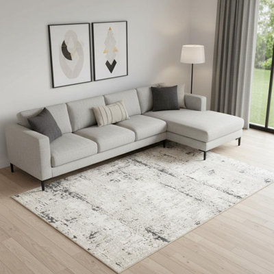 Tapis abstrait beige et gris 8 pi x 10 pi