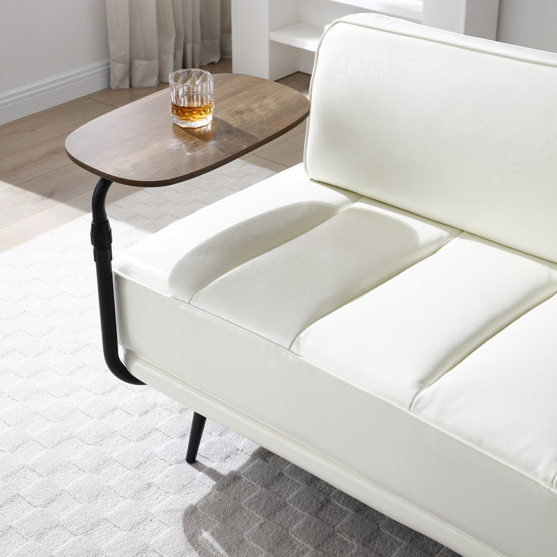Banc de salon beige de 55 po avec table d'appoint réglable et chaussure d'entrée en mousse moderne avec plateau de rangement rotatif à 360 degrés
