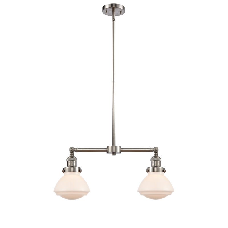 Luminaire suspendu linéaire à 2 lumières pour îlot de cuisine Bungay, Blanc mat, Nickel satiné brossé