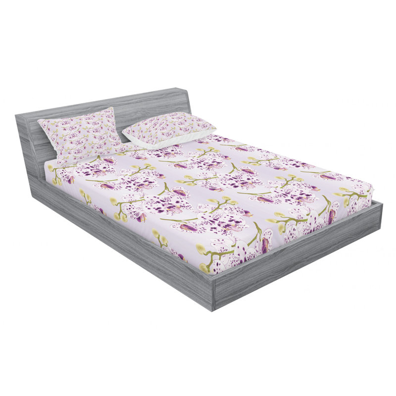 Microfiber Floral Fitted Sheet, Queen Fitted Sheet with 2 Pillowcases