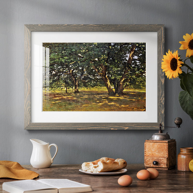 Forêt de Fontainebleau, 1865 - Reproduction encadrée rustique avec tableau mat, H 14 po x l 20 po x P 1,5 po, Gris