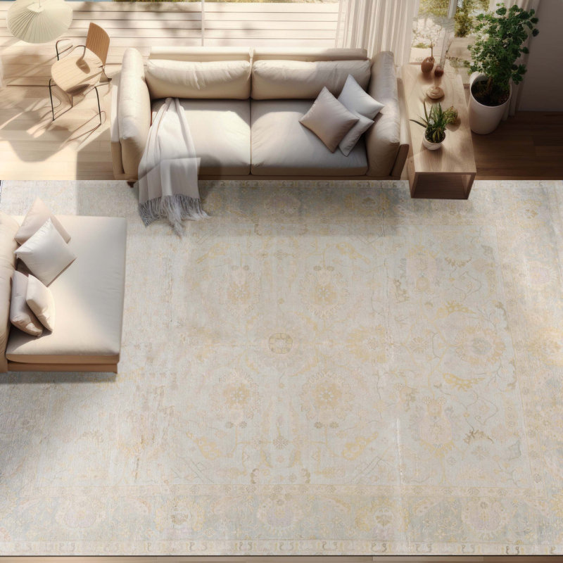 Silk Oriental Area Rug in Beige/Light Yellow