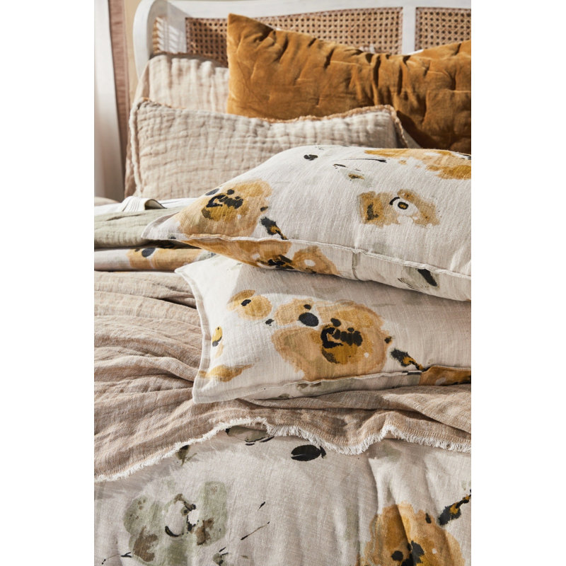 Casteel, shampooing, ocre, standard, Taie décorative simple extra longue, Jaune / blanc floral