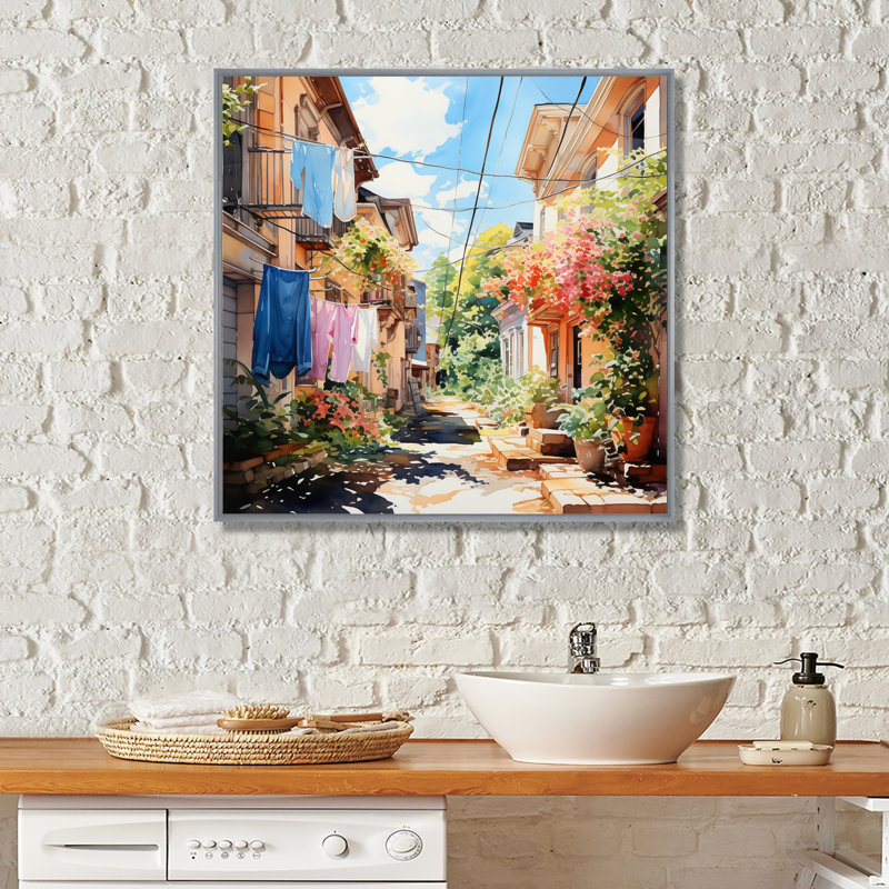 «Italian Village», reproduction de scène rustique sur toile - Jour de lessive en Italie II, H 16 po x l 16 po x P 1 po