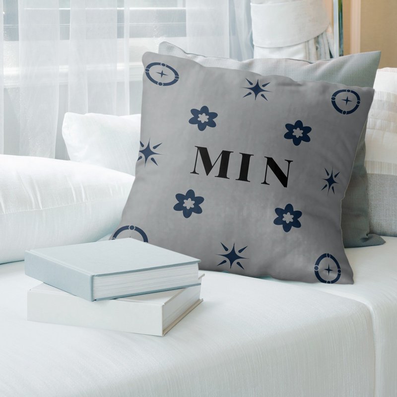 Coussin en coton Minneapolis, Minneapolis bleu marine / blanc / vert, H 14 po x l 14 po