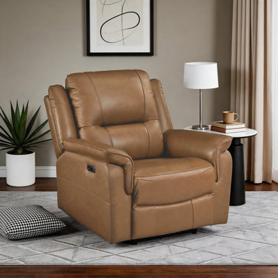 Fauteuil inclinable électrique en cuir fleur de 35 po Lucien