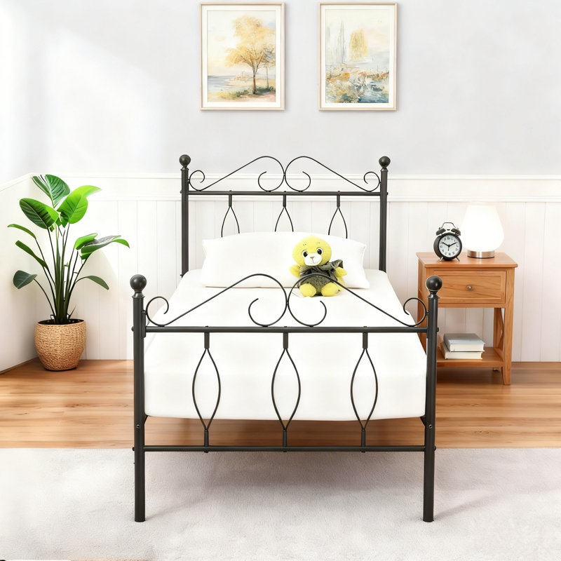 Metal Bed Frame with Crochet Design Headboard