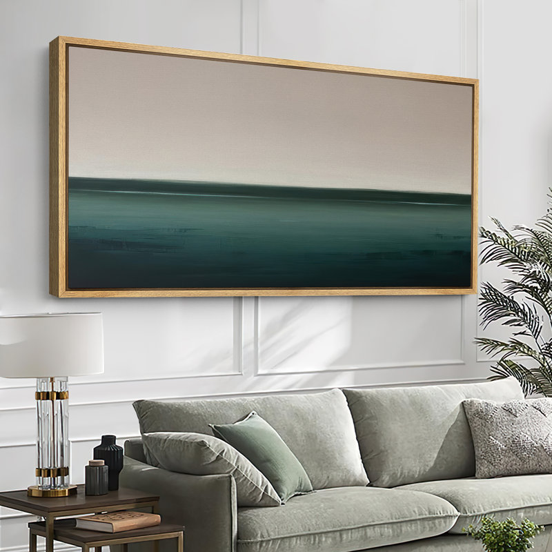 Large Framed Canvas Print Wall Art - Neutral Abstract Landscape Print for Minimalist Modern Wall Decor, 30" H x 60" W
