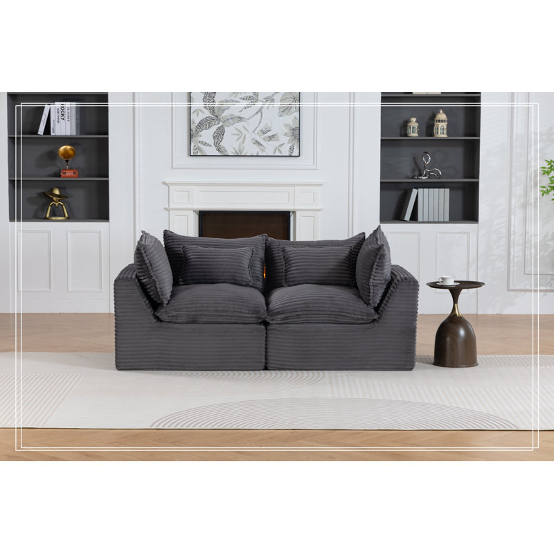 Causeuse en velours côtelé avec coussins, Gris ancien