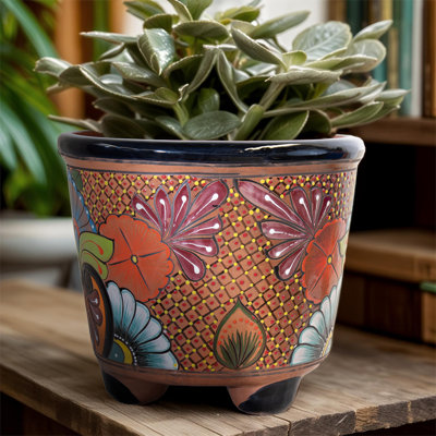 Desert Bloom Talavera Footed Planter in Terracotta