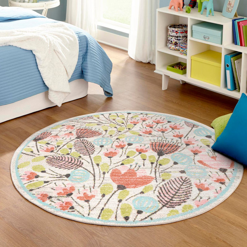 Whimsy Kids Floral Polypropylene Plastic Rug, Round 5'3"