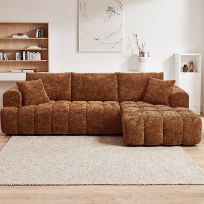 Canapé modulaire en L Chenille avec capitonnage, canapé minimaliste surdimensionné pour les salons et les appartements, aucun assemblage requis, canapé-lit avec support à ressorts ensachés