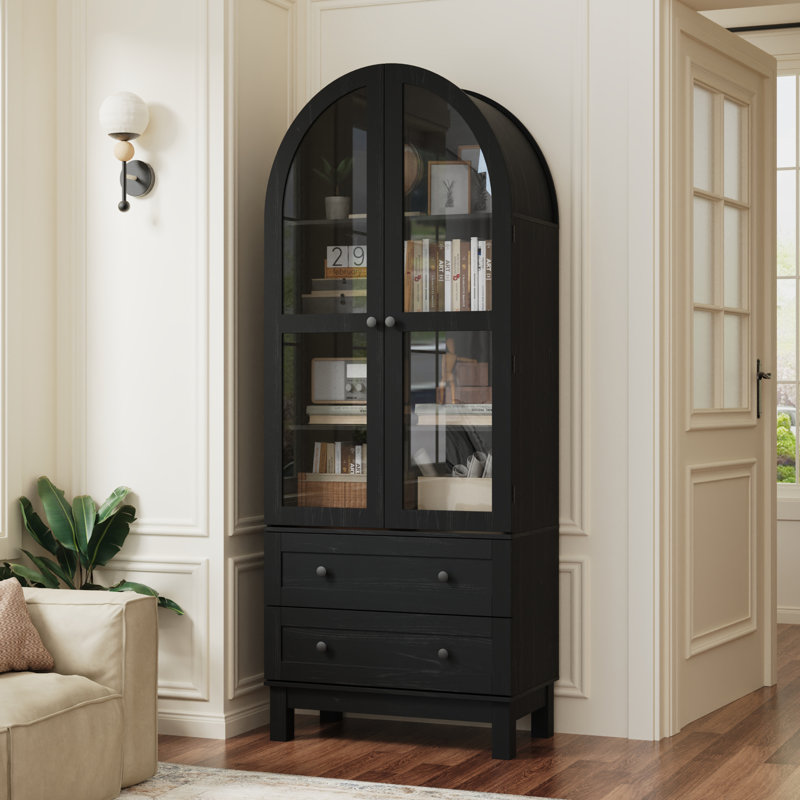 Garde-manger arqué de 71 po de hauteur, armoire de rangement Kitchens Pantry avec 2 grands tiroirs et tablettes réglables, armoire de style campagne moderne et polyvalente pour la cuisine, la salle à manger, la salle de bain, noir