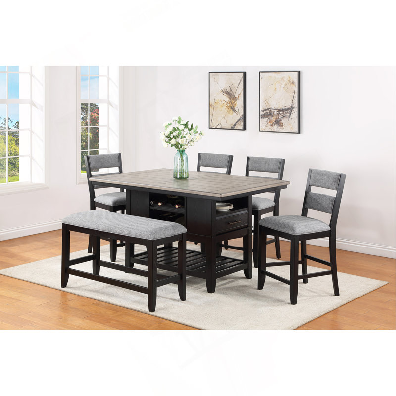 Table de salle à manger à hauteur de comptoir de 1 pièce avec tiroirs de rangement, Noir, noir, noir, noir, Gris