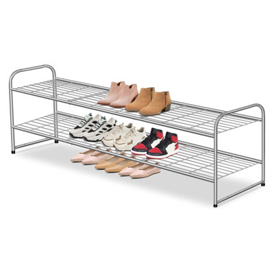 2-Tier Stackable Metal Shoe Rack For Closet, Entryway, Bedroom, Garage - Durable Shoe Storage Organizer For 18 Pairs Of Shoes