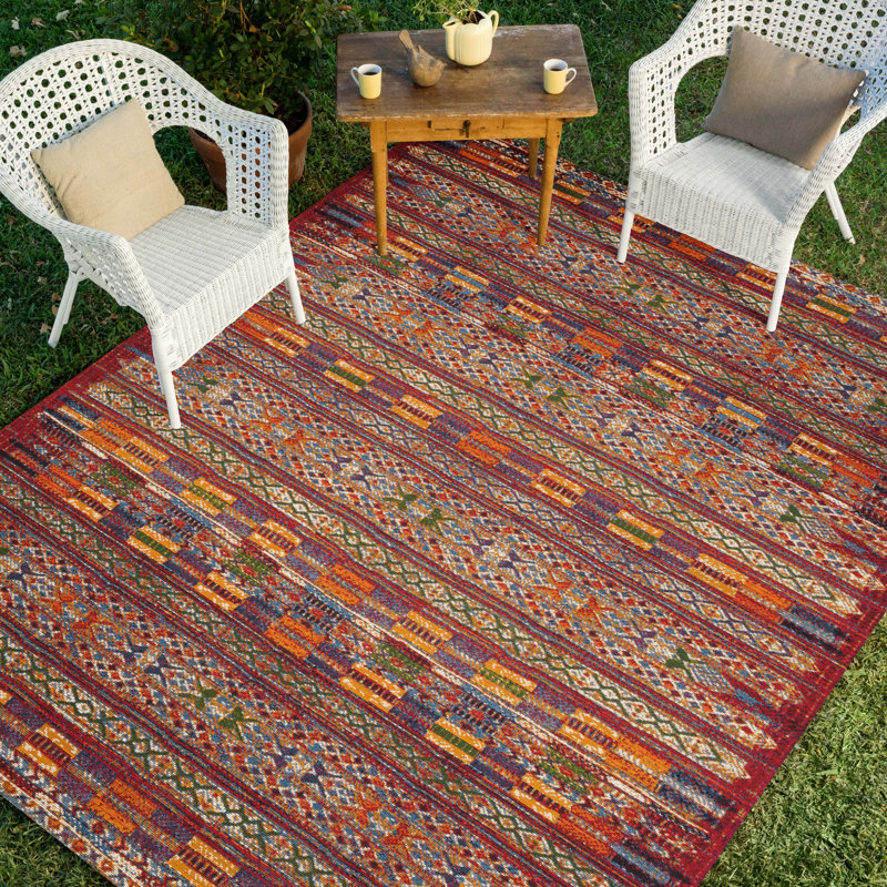 Tapis géométrique abstrait intérieur / extérieur tissé à la machine, Rectangle 3 pi 11 po x 5 pi 11 po