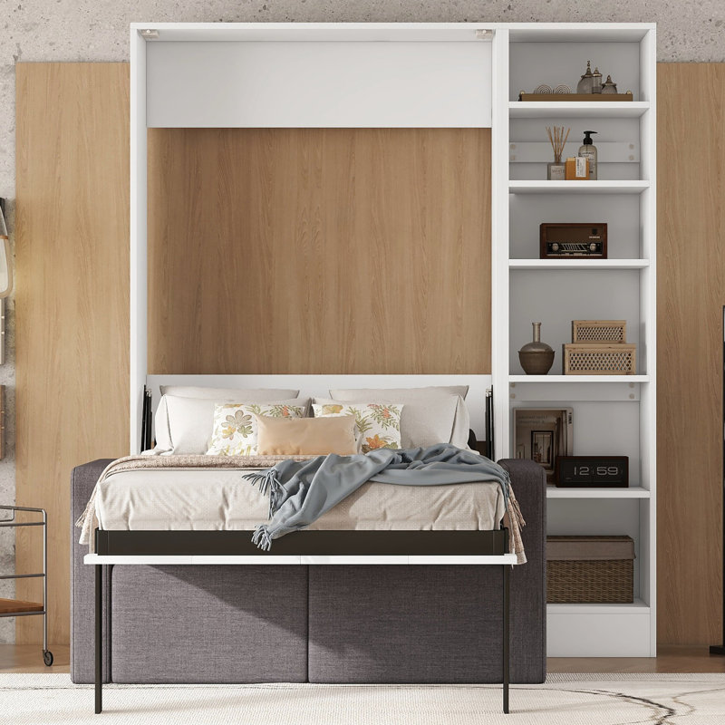 Lit simple blanc avec tablettes optimisant l'espace, Lit simple