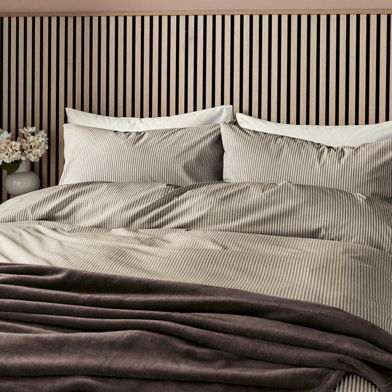 Twill Stripe Duvet Cover Set, Chocolate Striped, Single Duvet Cover + 1 Pillowcase