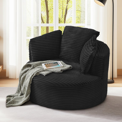 Lozena  49" Corduroy Upholstered Barrel Chair, Oversized Round Compression Chaise Lounge, No Assembly Required