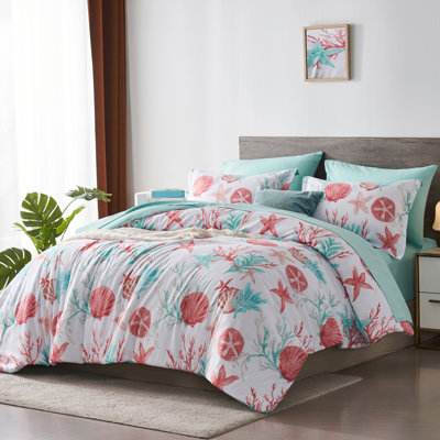 Coastal Comforter Set,7 Pieces Bed in a Bag Queen Size, Beach Themed Bedding Sets