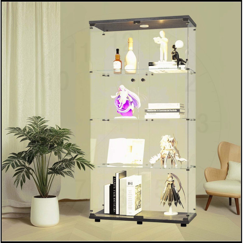 Versatile Two-Door Glass Display Cabinet with Multiple Features