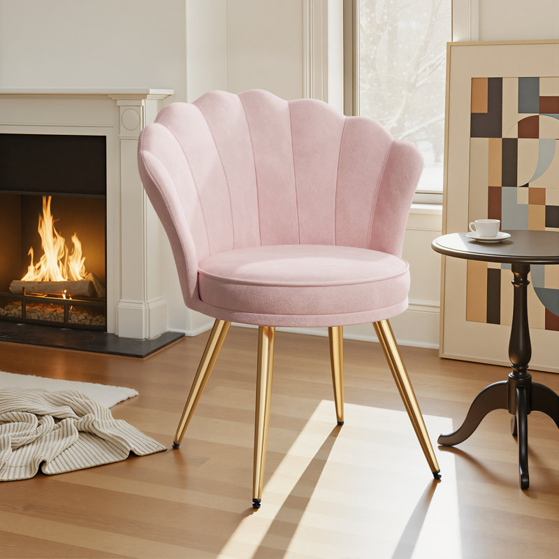 66cm Wide Velvet Barrel Chair Accent Chair with Gold Legs Upholstered Armchair with Padded Seat & Back – Modern Comfy Vanity Chair for Bedroom, Living Room, Makeup Room