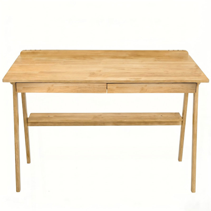 Bureau d'écriture en bois massif, bureau à domicile pour petits espaces, bureaux modernes Mid-Century avec 2 tiroirs et tablette de rangement, bureau debout avec crochets latéraux pour bureau, chambre à coucher, bureau (bois)