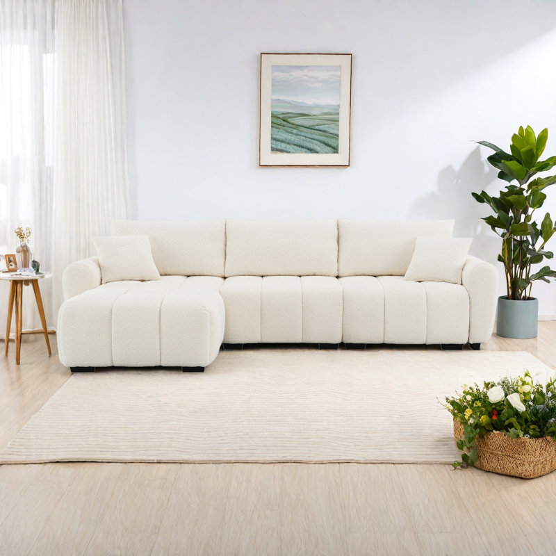 Modular Sectional Sofa, L Shape With Extra-Large Seat, Pull-Line Design, Movable Ottoman, High Density Foam, Free Combination, Sturdy Metal&Wood Frame, Boucle Fabric
