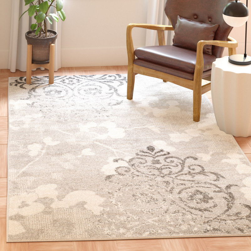 Davonn Floral Silver Area Rug, Rectangle 9' x 12'