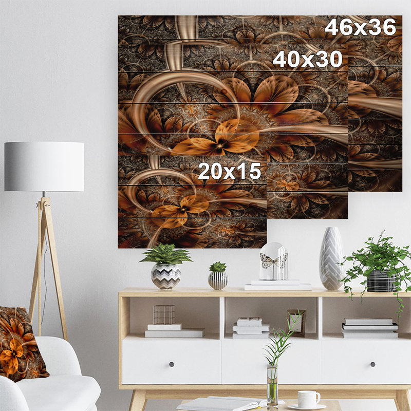 Abstrait art mural sur toile, impression fractale orange foncé - Fleur fractale orange foncé, H 36 po x l 46 po x P 0,78 po