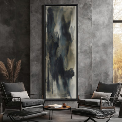 Deep Charcoal Abstract Art - Large Framed Canvas Master Bedroom Wall Art Print