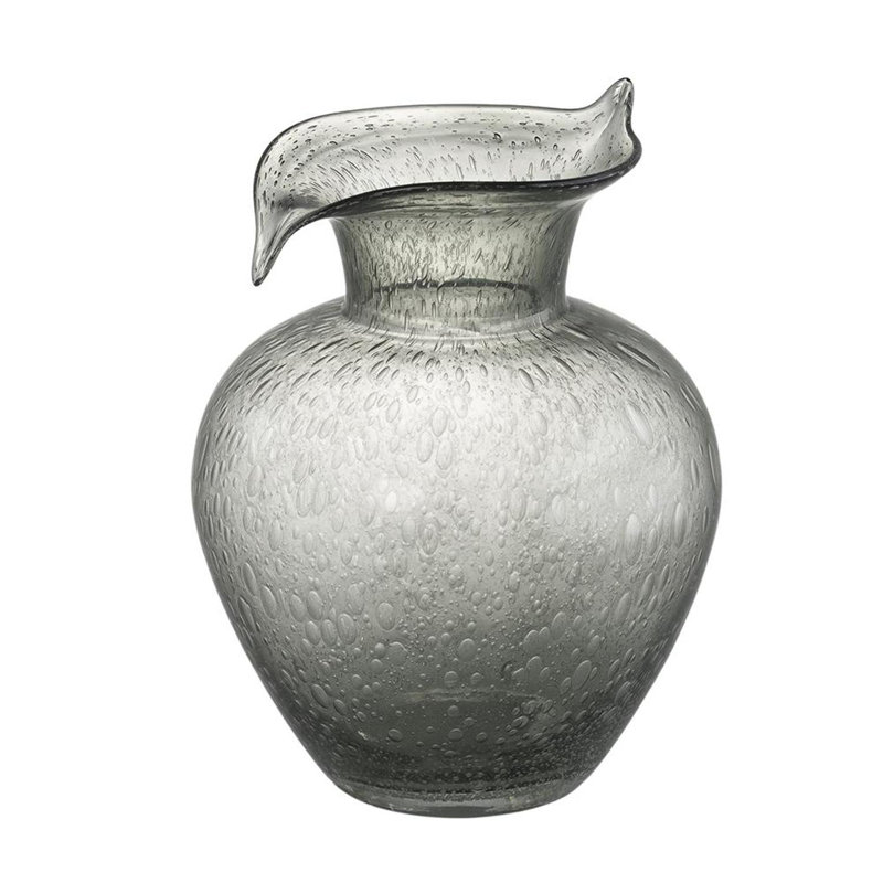 10" Light Gray Bubble Glass Round Table Vase