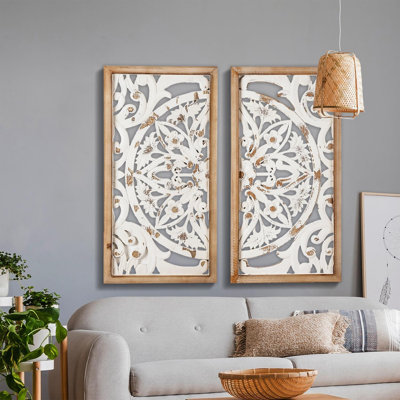 Carving mural panels, antique antique antique white veneer Handmade texture, decorative embellishments for living room, bedroom, and entrance interiors, with a retro style charm, 31.5 inches
