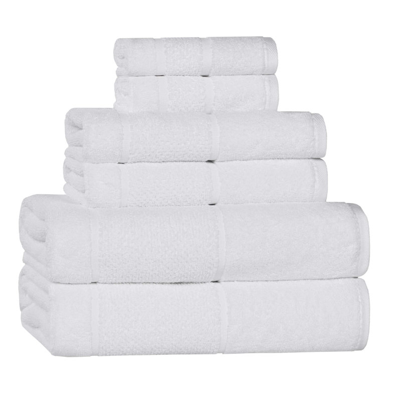 Mile Smart Twist Viscose Cotton Blend Medium Weight Solid Thick Border Towel Set, 6 Piece Towel Set, White